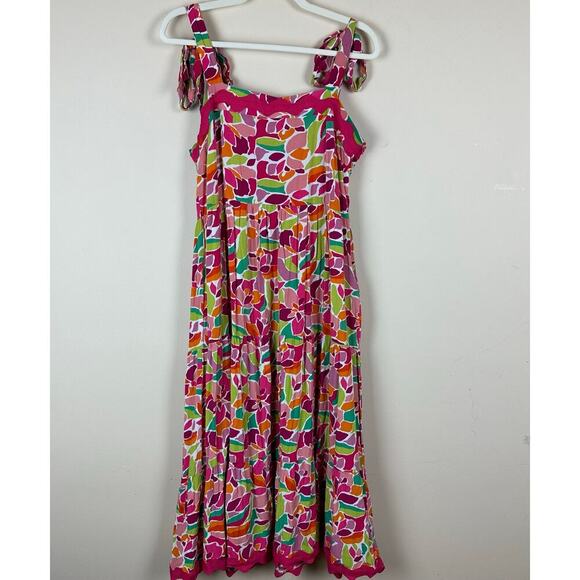 Unbranded Dresses & Skirts - Womens Colorful Maxi Dress Size L Tie Strap Ric Rac Trim Boho Resort Cottagecore